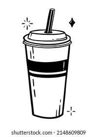 Un vaso con una paja dibujada a mano con una línea Ilustración vectorial al estilo de un doodle aislado