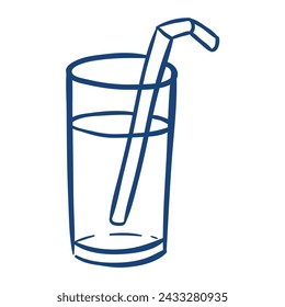 glass with a straw. Hand drawn vector illustration.