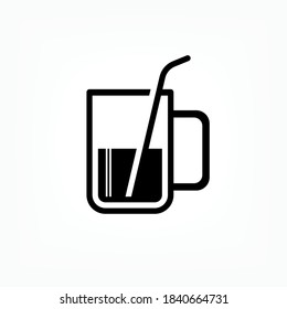 Glass and Straw Icon. Beverage Symbol - Vector.