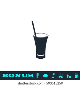 Glass with straw icon flat. Black pictogram on white background. Vector illustration symbol and bonus button