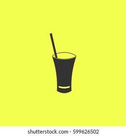Glass with straw icon flat. Black pictogram on white background. Vector illustration symbol and bonus button
