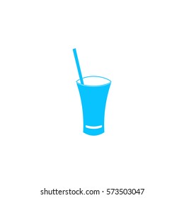 Glass with straw icon flat. Blue pictogram on white background. Vector illustration symbol