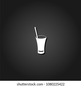 Glass with straw icon flat. Simple White pictogram on black background with shadow. Vector illustration symbol