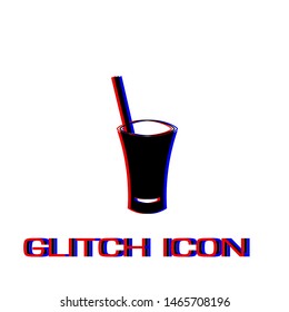 Glass with straw icon flat. Simple pictogram - Glitch effect. Vector illustration symbol