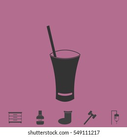 Glass with straw icon flat. Simple vector grey pictogram and bonus symbol