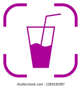 Glass with straw icon in focus. White background
