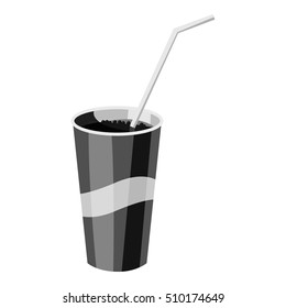 Glass with straw icon. Gray monochrome illustration of glass with straw vector icon for web