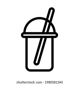 línea de icono de vidrio y paja línea de bebida delgada ilustración vectorial contorno minimalista