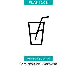 Glass and Straw Icon Vector Logo Design Template.
