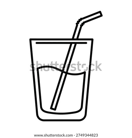 Glass with straw and liquid inside simple line drawing icon