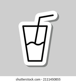 Glass with straw simple icon vector. Flat desing. Sticker with shadow on gray background.ai