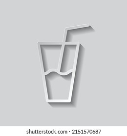 Glass with straw simple icon vector. Flat design. Paper style with shadow. Gray background.ai