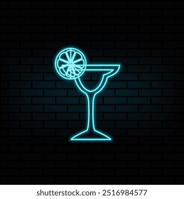 Vidrio con el Vector simple del icono de la paja. Diseño plano. Neón naranja sobre fondo negro.
