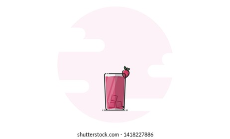 a glass strawberry juice flat design vector illustration