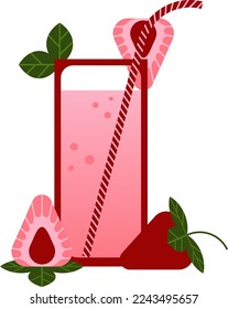 Glass of strawberry juice. Healthy vitamin drink.