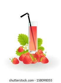 Glass of strawberry juice on a white background