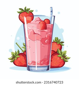 glass of strawberry juice vector 2d flat color 