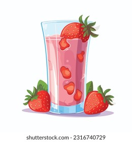 glass of strawberry juice vector 2d flat color 