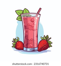 glass of strawberry juice vector 2d flat color 