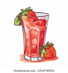 glass of strawberry juice vector 2d flat color 
