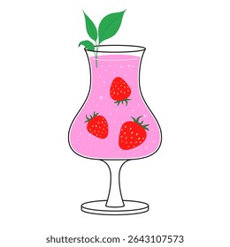 Glass of strawberry mojito. Summer cocktail isolated on white background. Strawberry lemonade. Drink for menu, bar. Ice alcoholic drink