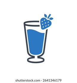 Glass of strawberry smoothie with a fruit icon