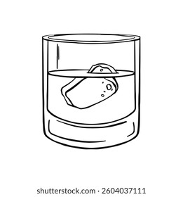 glass for strong alcohol cognac or whiskey with ice line vector illustration