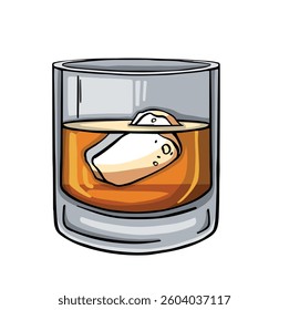 glass for strong alcohol cognac or whiskey with ice color cartoon vector illustration
