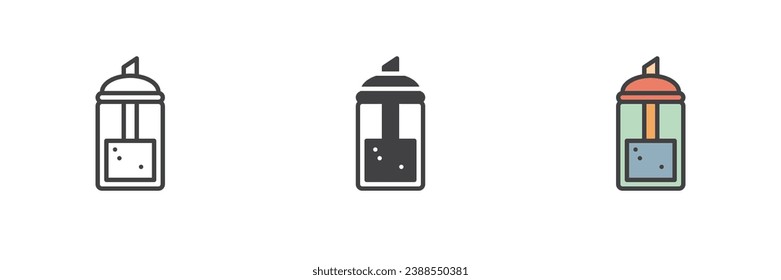 Glass sugar dispenser different style icon set. Line, glyph and filled outline colorful version, outline and filled vector sign. Symbol, logo illustration. Vector graphics