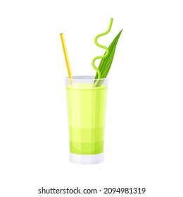 Glass of summer alcoholic or non alcoholic cocktail with straw vector illustration