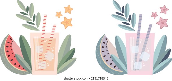 Ein Glas SommerLimonade mit einer Scheibe Wassermelone, Vektorgrafik