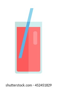 Glass with sweet beverage, juice vector in flat style design. Sweet summer drinks concept. Illustration for app icons, label, print, logo, menu design, food infographics. Isolated on white background.
