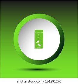 Vidrio con comprimidos. Botón plástico. Ilustración vectorial.