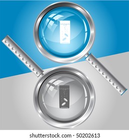 Glass with tablets. Vector magnifying glass.