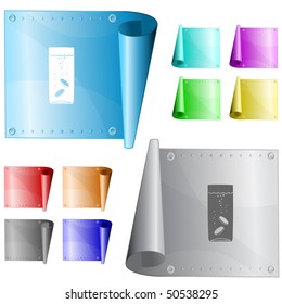 Glass with tablets. Vector metal surface.