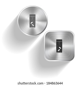 Glass with tablets. Vector set steel buttons