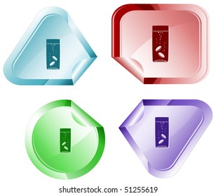 Glass with tablets. Vector sticker.