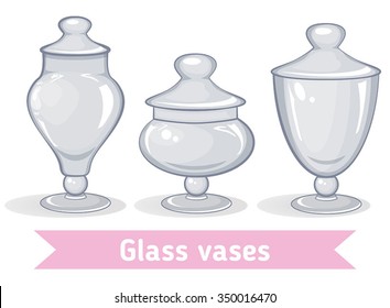 Glass tableware, decorative objects of household, vector illustration.