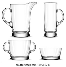 Glass tableware, decorative objects of household, vector illustration