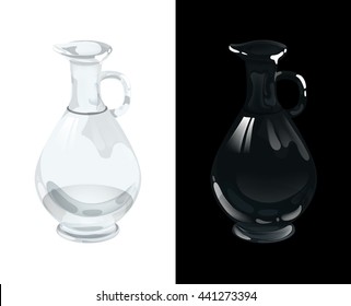 Glass tableware, vector illustration bottle, pitcher glass. Kitchen utensil.