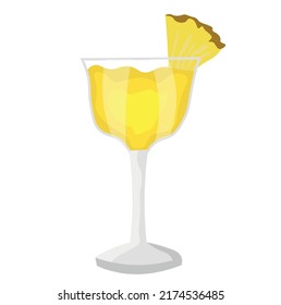 Glass of tasty pineapple daiquiri cocktail on white background