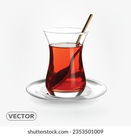 Glass of tasty Turkish tea on white background. Vector EPS