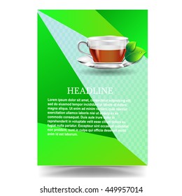 Glass tea brochure. Vector stock.