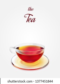 Glass tea cup with black tea. 