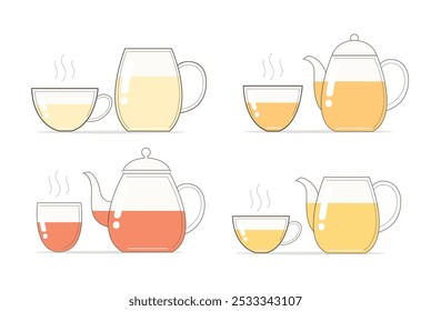 Glass teapot and cup vector illustration