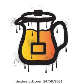 Glass teapot graffiti with black spray paint