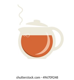 Glass teapot with hot tea icon. Vector illustration