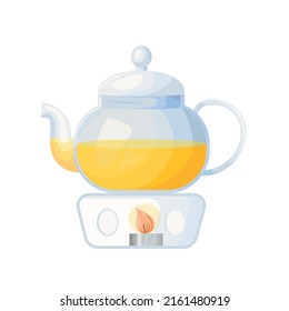 Glass teapot isolated on white background. Tea time. Vector illustration, icon, simbol, object, table wear, kitchen utensils