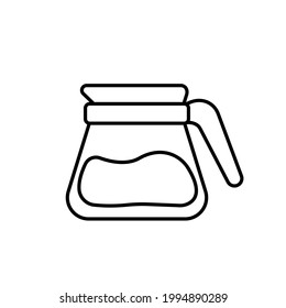 Glass teapot or kettle with coffee black line icon. Coffee break. Trendy flat isolated symbol sign used for: illustration, outline, logo, mobile, app, design, web, dev, ui, ux, gui. Vector EPS 10