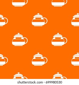 Glass teapot pattern repeat seamless in orange color for any design. Vector geometric illustration